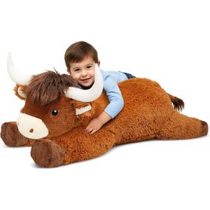 39 Inch Giant Highland Cow Stuffed Animal, Big Cattle Plushie Toy for Kids & Adults, Fluffy Large Size Stuffed Cow Hugging Pillow Gifts for Birthday Christmas (Brown)