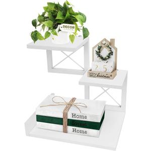 ELITEROO Desk Shelf, Wood Small Bookshelf Desktop Shelves and Organizer, Freestanding 3 Tier Storage Display Stand Home Office Decor for Books Plants Toys, White