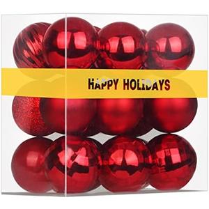 Rose Red 2.5" Christmas Balls Christmas Tree Decoration Ornaments Shatterproof Hanging Balls for Birthday Halloween Holiday Wedding Decorations Set of 18pcs