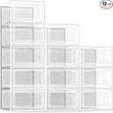 SEE SPRING 12 Pack Shoe Storage Box, Clear Plastic Stackable Shoe Organizer for Closet, Space Saving Foldable Shoe Rack Sneaker Container Bin Holder