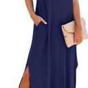 RUMIA Summer Casual Maxi Dresses for Women- Women's V Neck Cap Sleeve Long Sundress with Pockets Beach Vacation, Size 2XL