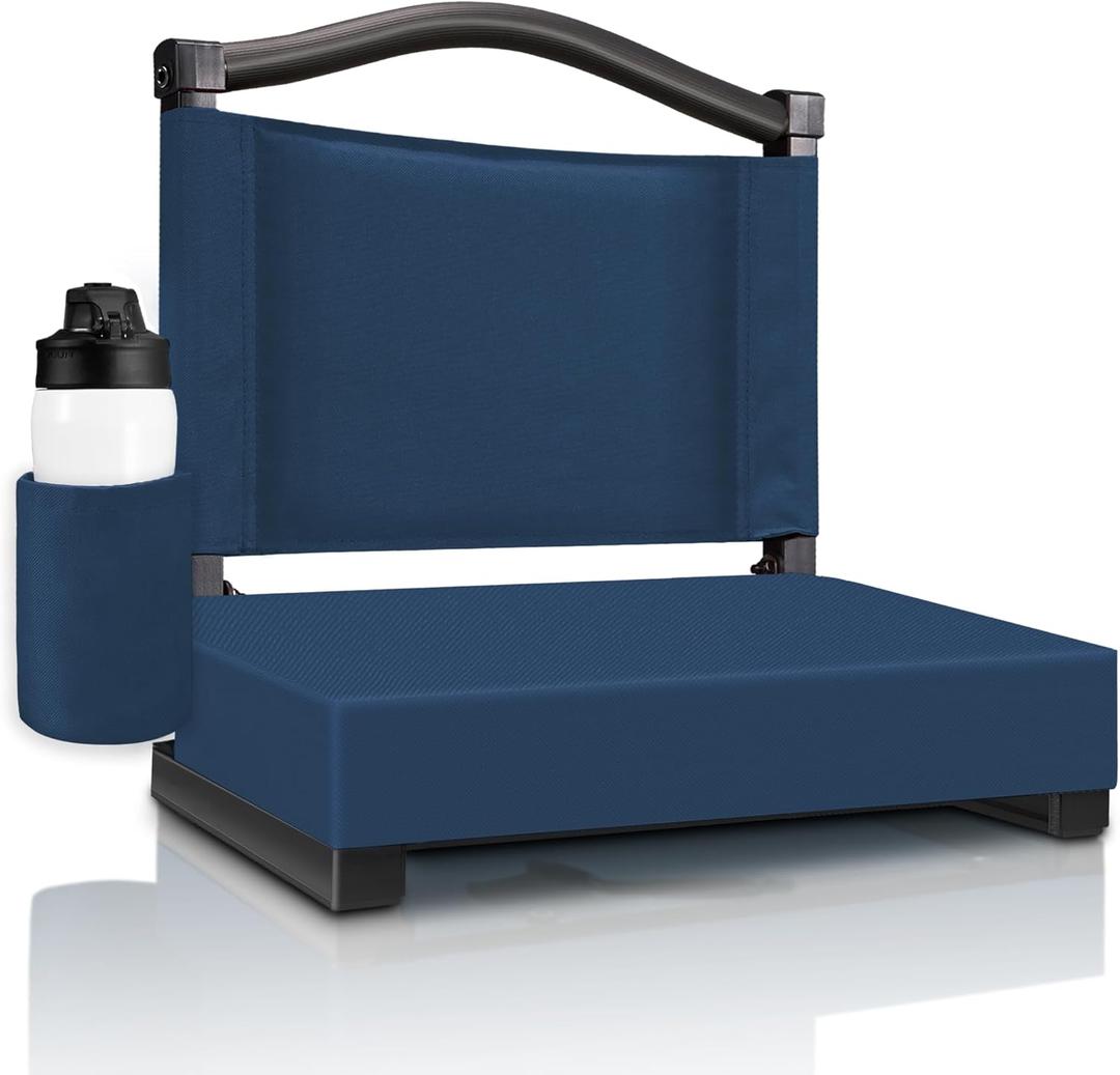 HABUTWAY Stadium Seats with Back Support and Thick Cushion Bleacher Seats with Backs and Cushion Wide, Stadium Chairs Include Shoulder Strap and Pocket, Perfect for Sports Events (1 PC, Navy Blue)