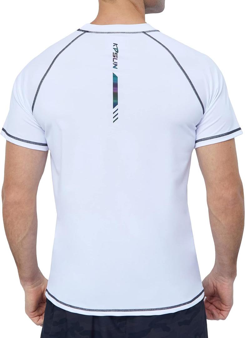 Mens Swim Shirts UPF 50+ Sun Protection Quick Dry SPF Rash Guard Outdoor Beach Fishing T Shirts, Size 4XL