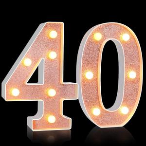 Treela 8.7'' Birthday Decorative LED Light up Numbers, Glitter Marquee Number Sign for Night Birthday Party Decorations Anniversary Bar LED Sign Backdrop Wall Table Centerpieces (40th, Rose Gold)