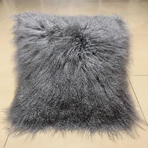 100% Real Mongolian Lamb Fur Cushion Cover/Pillowcase (Grey, 18x18inchs)