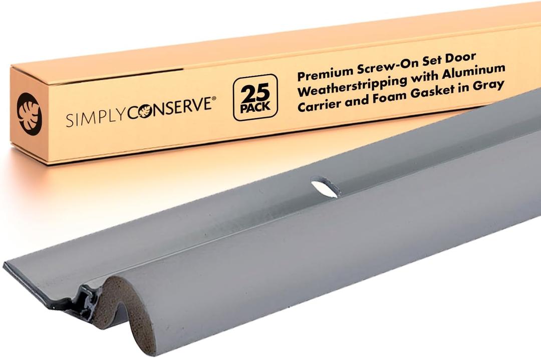 Simply Conserve Premium ScrewOn Set Door Weatherstripping with Aluminum Carrier and Foam Gasket in Gray KC600G