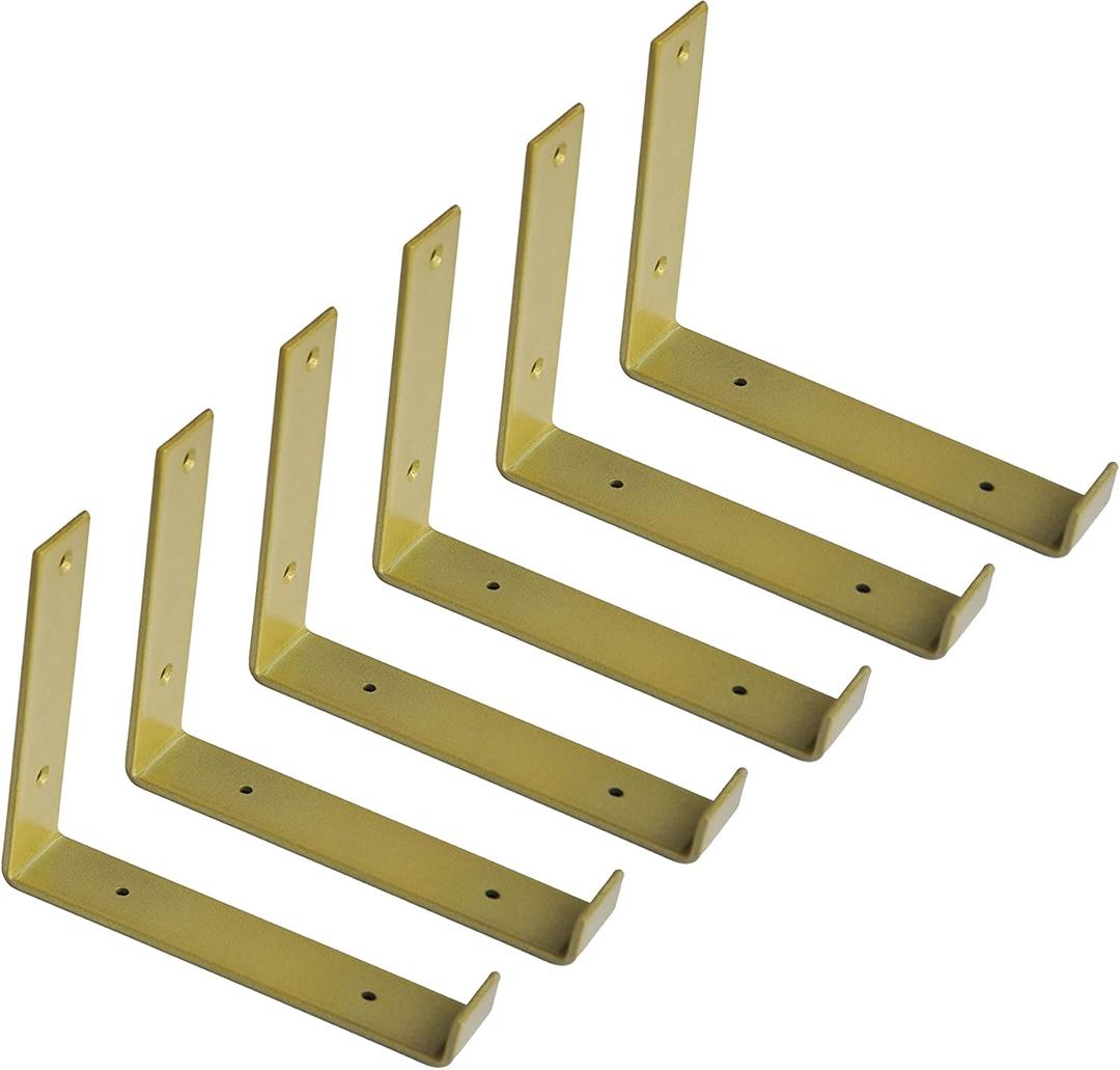 Gold Shelf Brackets 6 Pack Heavy Duty Shelves Brackets  Metal Floating J Lip Rustic Iron Open Shelving Brackets