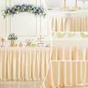 6ft Spandex Champagne Tablecloth for Rectangle Tables Fitted Open Back Washable and Wrinkle Resistant Stretch Rectangular Champagne Ruffle Table Cloth Cover for Event Wedding Banquet and Parties
