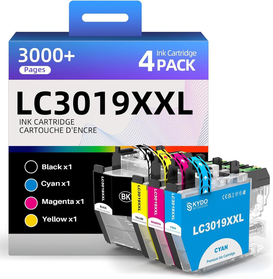 Skydo LC3019XXL Ink Cartridges Replacement for LC3019 XXL LC 3019-XXL LC3019 Work with MFC-J5330DW MFC-J6530DW MFC-J6730DW MFC-J6930DW Printers (Black, Cyan, Magenta, Yellow, 4 Pack)