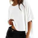 Dokotoo Shirts for Women Summer 2026 Tops Plus Size Trendy Crop Cute Oversized T-shirts Short Sleeve Shirts Women's Fashion Spring Blouses Dressy Casual Workout Gym Clothes Clothing Basic Tees White, M