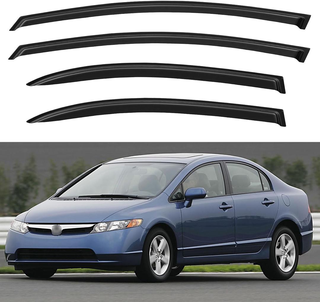 Window Visors Rain Guards for 2006 2007 2008 2009 2010 2011 Honda Civic, Out-Channel Window Vent Wind Deflectors Visors Shades for 06 07 08 09 10 11 Civic Sedan