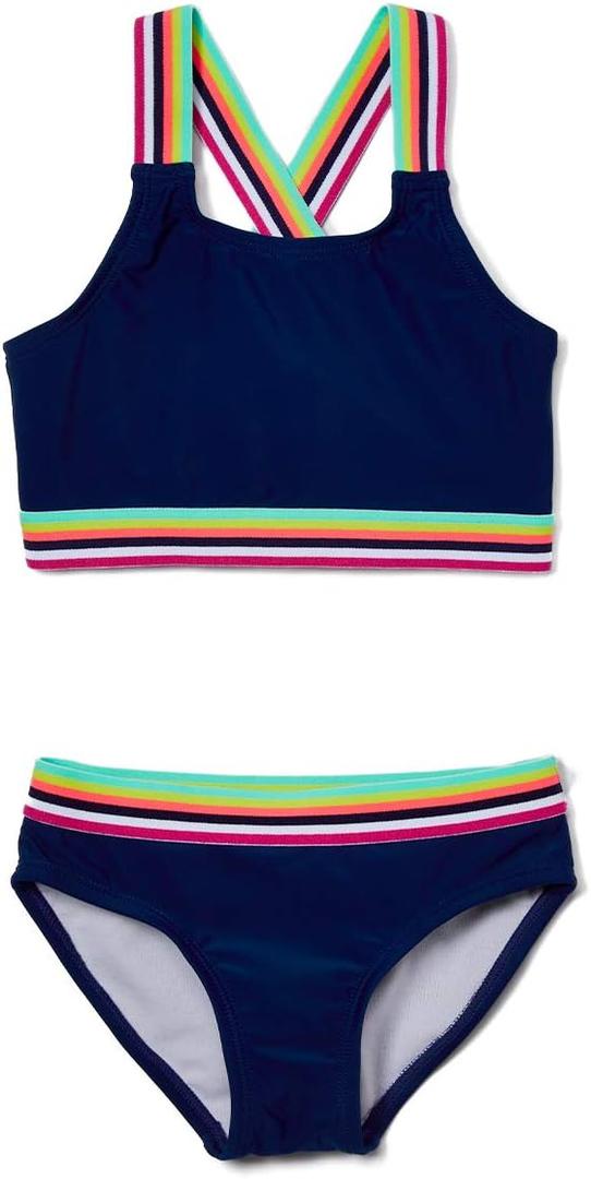 Kanu Surf Girls' Tanya UPF 50+ Beach Sport Athletic Bikini Swimsuit (14, Bobby Navy)