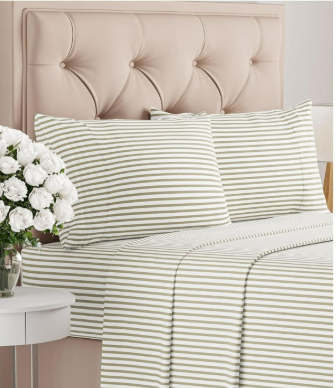 Queen Size 4 Piece Sheet Set - Comfy Breathable & Cooling Bed Sheets Set - Hotel Luxury Bedding for Women, Men, Kids, Teens, Boys & Girls - Deep Pockets and Wrinkle Free - Oeko-Tex - Beige Stripes 2
