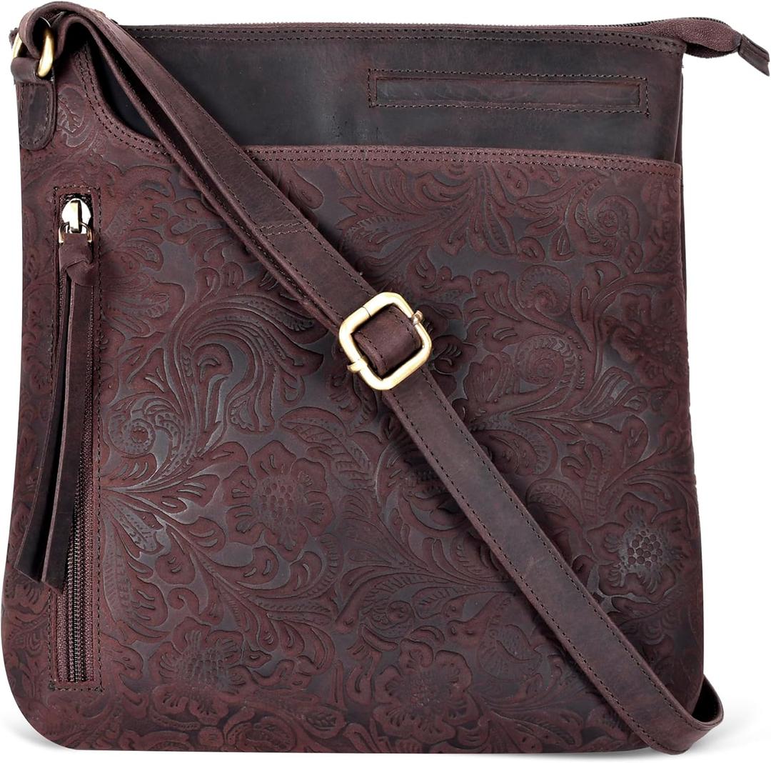 Leather Crossbody Bags for Women - Ladies Sling Handbags - Medium Cross body Purses Handbags - Purses For Women (Dark Brown)