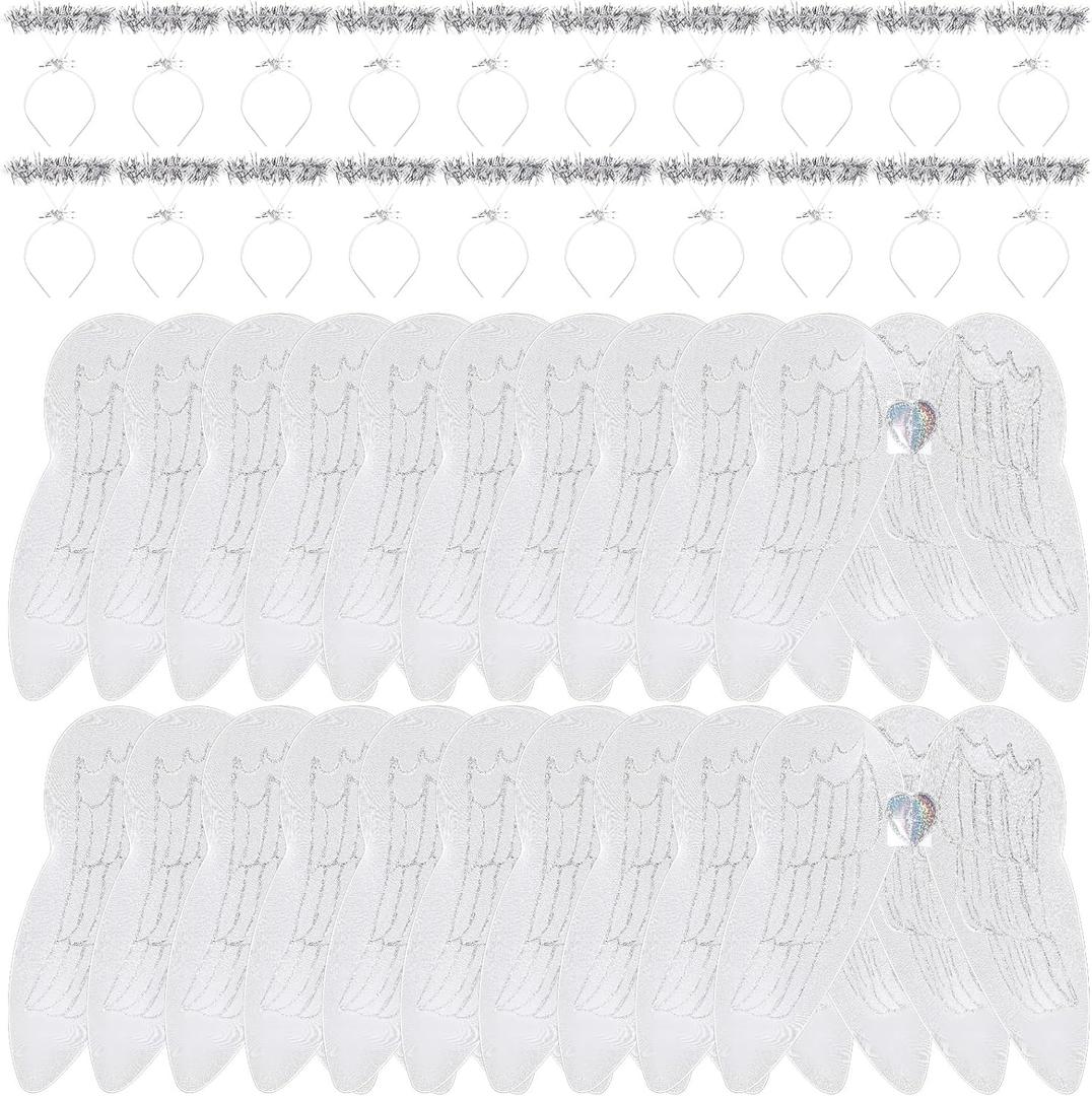Tigeen 48 Pieces Angel Costumes Include 24 Pcs Wings 24 Pcs Headbands Dress Up for Christmas Eve Pageants Halloween
