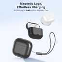 RFUNGUANGO for AirPods 4 Protective Case, Compatible with AirPods 4th Generation (2024), Drop-Proof Protective Case with Phone Holder Function, Magnetic Cover Lock, Grey