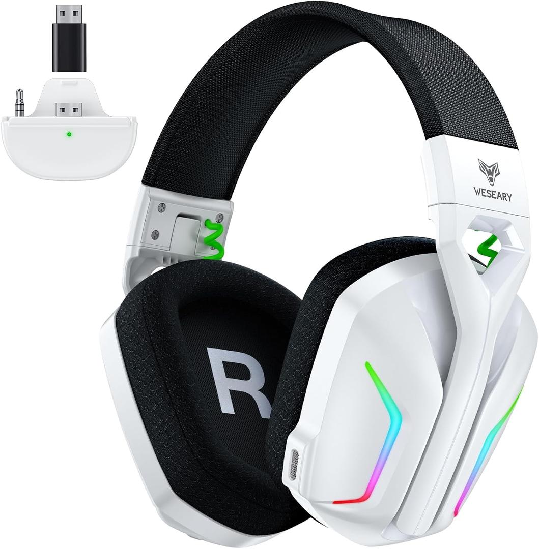 Wireless Gaming Headset for Xbox Series X|S, Xbox One, PS5, PS4, PC, Mac, Switch, 2.4GHz + Bluetooth Over-Ear Gaming Headphones with ENC Mic, 3D Stereo, LED Lights for Atari 2600 Accessories