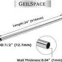 GeilSpace 1/2" OD 304 Stainless Steel Round Tube, 24 inch Length Industrial Metal Pipe, Weldable and Cuttable Smooth Steel Tubing for DIY Furniture, Industrial Decor and Construction (2 Pack)