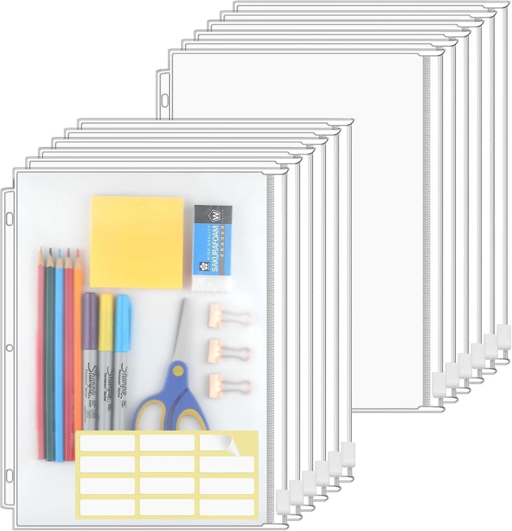 KTRIO Letter Size Binder Pockets 3 Ring Binder Zipper Pouch 24 Pack, 3 Holes Clear PVC Loose Leaf Bags 8.5"11" Document Folders for Business Office School Supplies