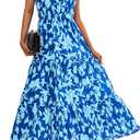 BTFBM Women Summer Dresses Casual Sleeveless Floral Maxi Dresses (Blue, M)