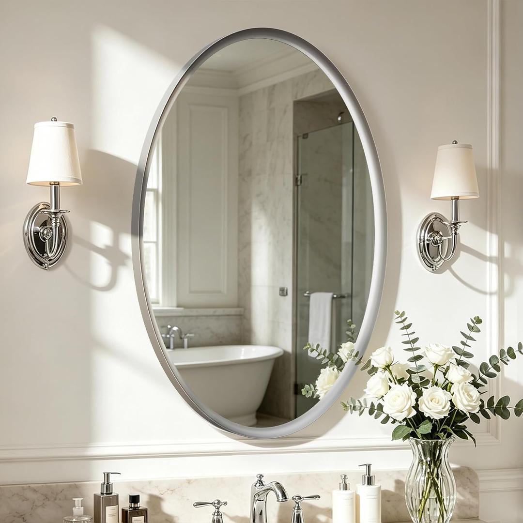 USHOWER Brushed Nickel Oval Bathroom Mirror 20x28 Inch