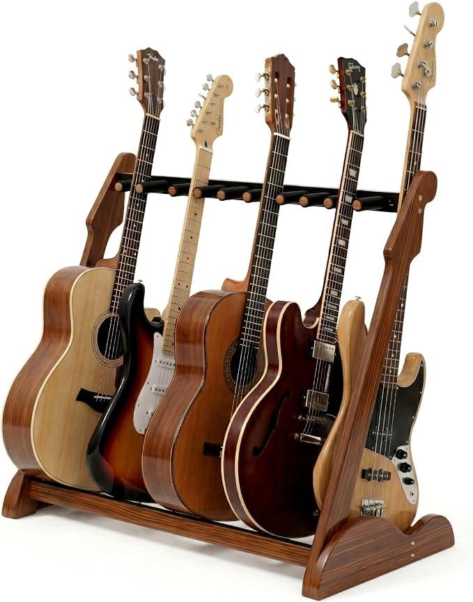 Bamboo Guitar Rack for Multiple Guitars, Adjustable Multi Guitar Stand Wood