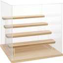 Choowin 5 Tier Clear Acrylic Display Case for Collectibles, Mini Figures, Pop Mart, Labubu, Sonny Angel, Smiski - Assemble Dustproof Acrylic Display Box with Door, Stand (Wood Base Step)