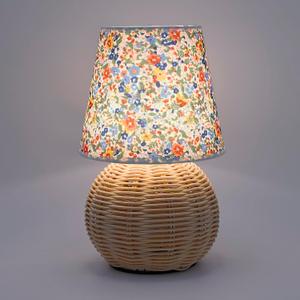 Vintage Small Wicker Lamp, Rattan Body Fabric Lampshade, Adjustable Light Color and Brightness with Power-Off Memory, Safe USB Powered, Retro Night Light for Bedroom Living Room (Sphere-Floral)