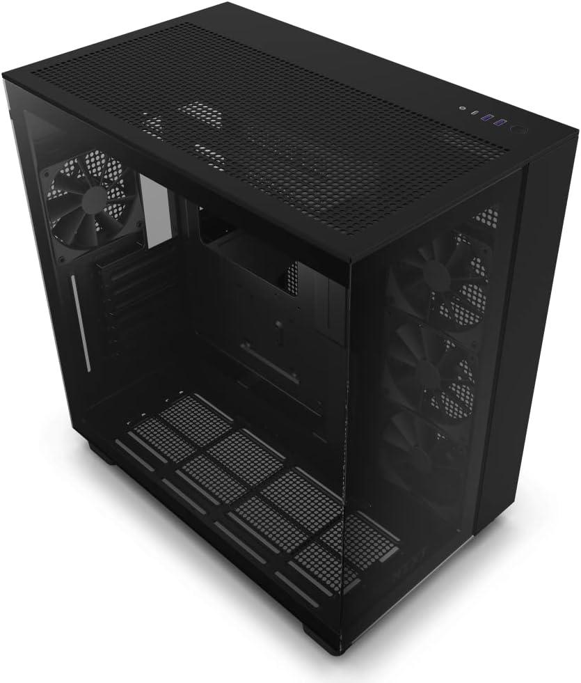 NZXT H9 Flow Dual-Chamber ATX Mid-Tower PC Gaming Case CM-H91FB-01 - High-Airflow Perforated Top Panel Tempered Glass Front & Side Panels 360mm Radiator Support Cable Management (Black)