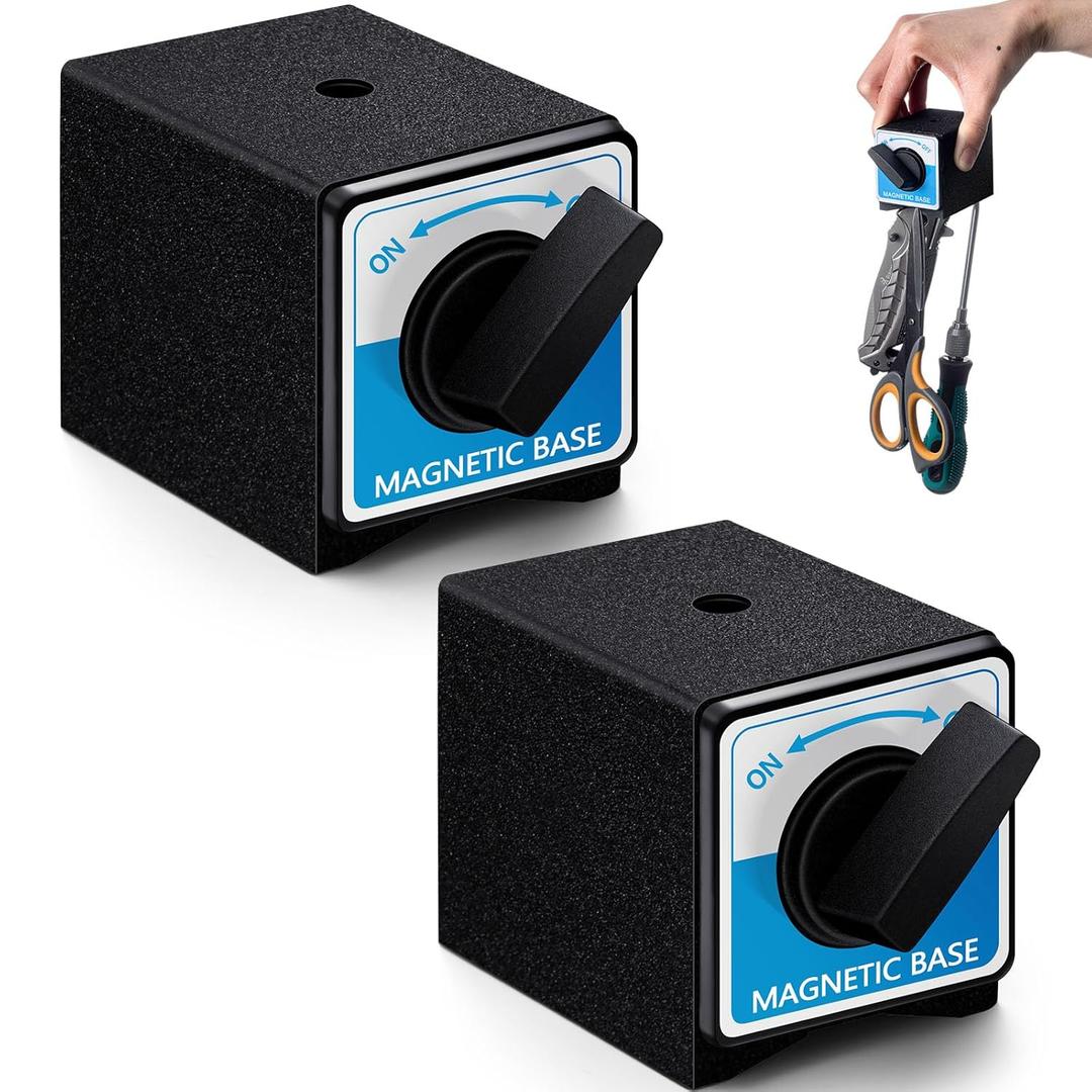 Reallnaive 2 Pcs 8T Magnetic Base Holder Bed On/off Switch 176 Lbs Holding Power Magnetic Holder Bed M8 x 1.25 Tapped Hole Switchable Base Stand Without Adjustment Arm for Indicator 2.7" x 2.2" x 2"