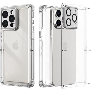 HUALIMEI Crystal Clear Hard PC Case for iPhone 15 Pro Max 6.7, Military Full Body Protection Promax Case with Screen and Camera Lens Protector, Heavy Duty Shockproof Protective Cover for Men Women