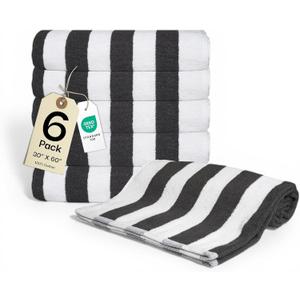 Salt Earth Cotton Striped Beach Cabana Towel, 6 Pack - 30"x60" Quick Dry Towels, Pool Essentials, Travel, Gym & Bathroom Towels, Oversized Beach Vacation EssentialsSteel Grey