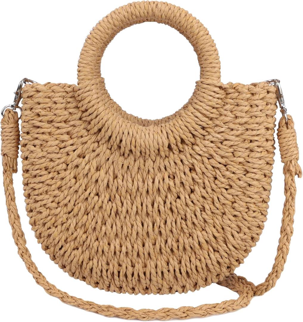 Straw Beach Bags for Women Small Shoulder Purse Woven Crossbody Handbag Top Handle Bag for Summer