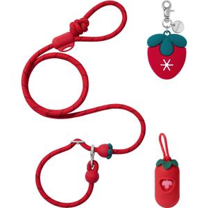 VETRESKA Hands-Free Dog Leash, 8FT Adjustable Rope Leash for Medium Large Dog, Waist/Crossbody Slip Lead Leashes for Walking, No Pull Leashes with Bag Dispenser, Clip, 3 in 1 Walk Kit (Strawberry)