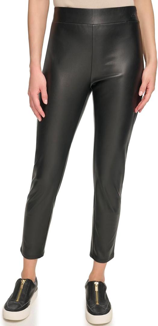DKNY Faux Leather Pull-On Leggings (Medium, Black)