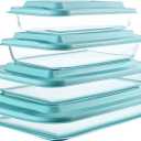 8-Piece Deep Glass Baking Dish Set with Plastic lids,Rectangular Glass Bakeware Set with Lids, Baking Pans for Lasagna, Leftovers, Cooking, Kitchen, Freezer-to-Oven and Dishwasher, Green