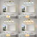 4 Light Gold Brass Bathroom Light Fixture,Brush Gold Vanity Lighting Over Mirror,Cute Milk White Glass Flower Lampshade,E26 Socket(Bulbs Not Included)