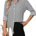 Wrinkle-Resistant Women Silky Button Down Shirts 2025 Fashion Printed Long Sleeve Blouse Dressy Casual Tops (X-Small, Black and White Pattern)