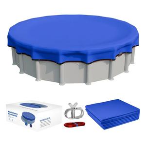 [Upgraded] 18ft/21ft/24ft/28ft Round Winter Pool Covers for Above Ground Pool Cover 24FT Cover 4FT Overlap - 500D Windproof with Steel Cable & Heavy Duty Winch - Swimming Pool Winter Cover Blue