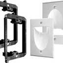 2 Pack Wall Plate Cable Pass Through with Bracket - In Wall Cable Management Kit - Recessed Cable Wall Plate Pair with Single Gang Low Voltage Mounting Bracket - Decorator Cover for Low Voltage Cables (White)