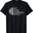 Eat Sleep Baseball Repeat Baseball Player Funny Baseball T-Shirt, Large