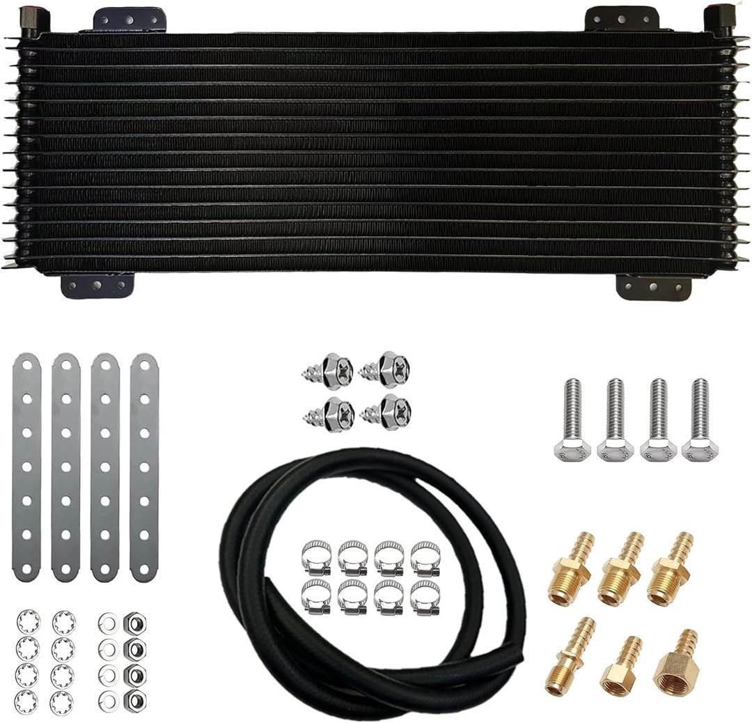 Low Pressure Drop Transmission Oil Cooler 40k Transmission Oil Cool Compatible For Heavy Duty 40,000 GVW Max Low Mounting Hardware Towing Applications and Advanced Cooling Protection LPD47391 (black)