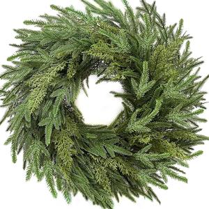 Christmas Norfolk Pine Wreath, 24 Inch Christmas Wreaths for Front Door, Real Touch Pine Wreath, Large Artificial Green Wreaths for Walls Windows Porches Farmhouse Indoor Outdoor Home Decor