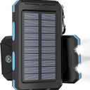 Solar Charger Power Bank - 36800mAh Solar Phone Charger, USB-C QC3.0 Fast Charger with LED Flashlight, IP65 Waterproof Portable Power Bank for Camping, Hiking Outdoor ActivitiesBlue