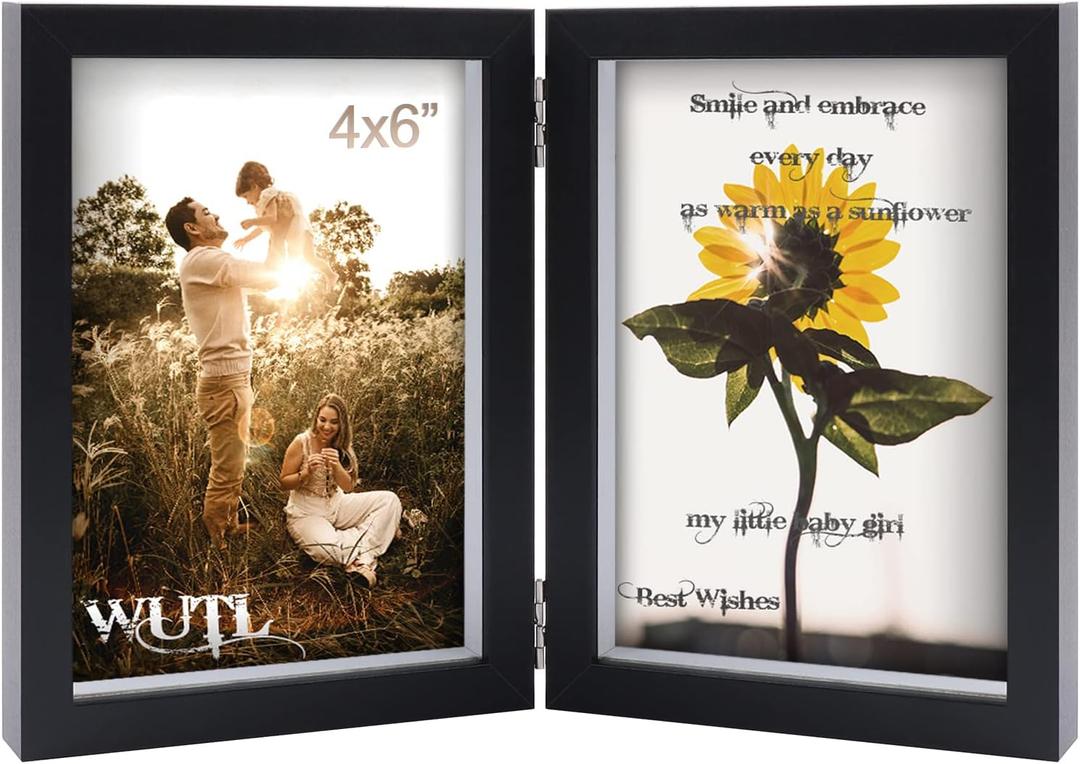 4x6 Picture Frames Double Hinged MDF Wood Black Shadow Box with Glass Front Stand Vertical on Tabletop
