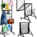 Foldable Grid Wall Panels, Gridwall Panels with Folding Baskets, Tool-Free Assembly and Folding, for Storage and Retail Merchandise Display (Black)