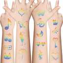 10 Sheets Rainbow Temporary Tattoos Birthday Themed Party Supplies Decoration Favors Cartoon Cute Sticker for Kids Boys Home Activity Class Prizes Carnival Christmas Rewards (black)