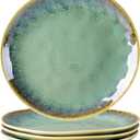 Henten Home Ceramic Dessert Plates, 8.5 Inch Salad Plate Set of 4, Porcelain Snack Serving Dishes for Cake, Kitchen, Microwave & Dishwasher Safe, Reactive Glaze (Green)
