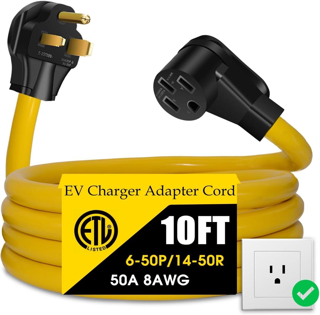 NEMA 6-50P to 14-50R EV Charger Adapter Extension Cord, 3Prong Welder Plug to 4 Prong EV Connector, for Tesla and Other EV Level 2 Charging, 220V STW 8AWG/3C (10FT)