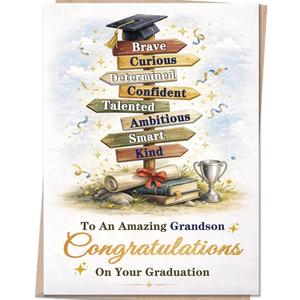 3 x Graduation Card for Grandson, Congrats Grad Grandson Gifts Card for High School, College, University, 2026 Graduation Party